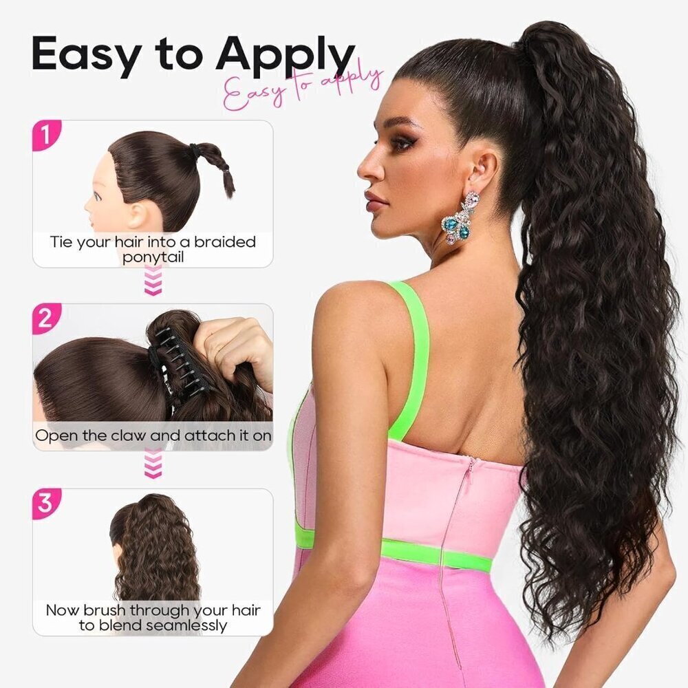 Ponytail Extension 26" Long Claw Clip Ponytail Extension Curly Wavy Pony Tails H - Picture 7 of 8